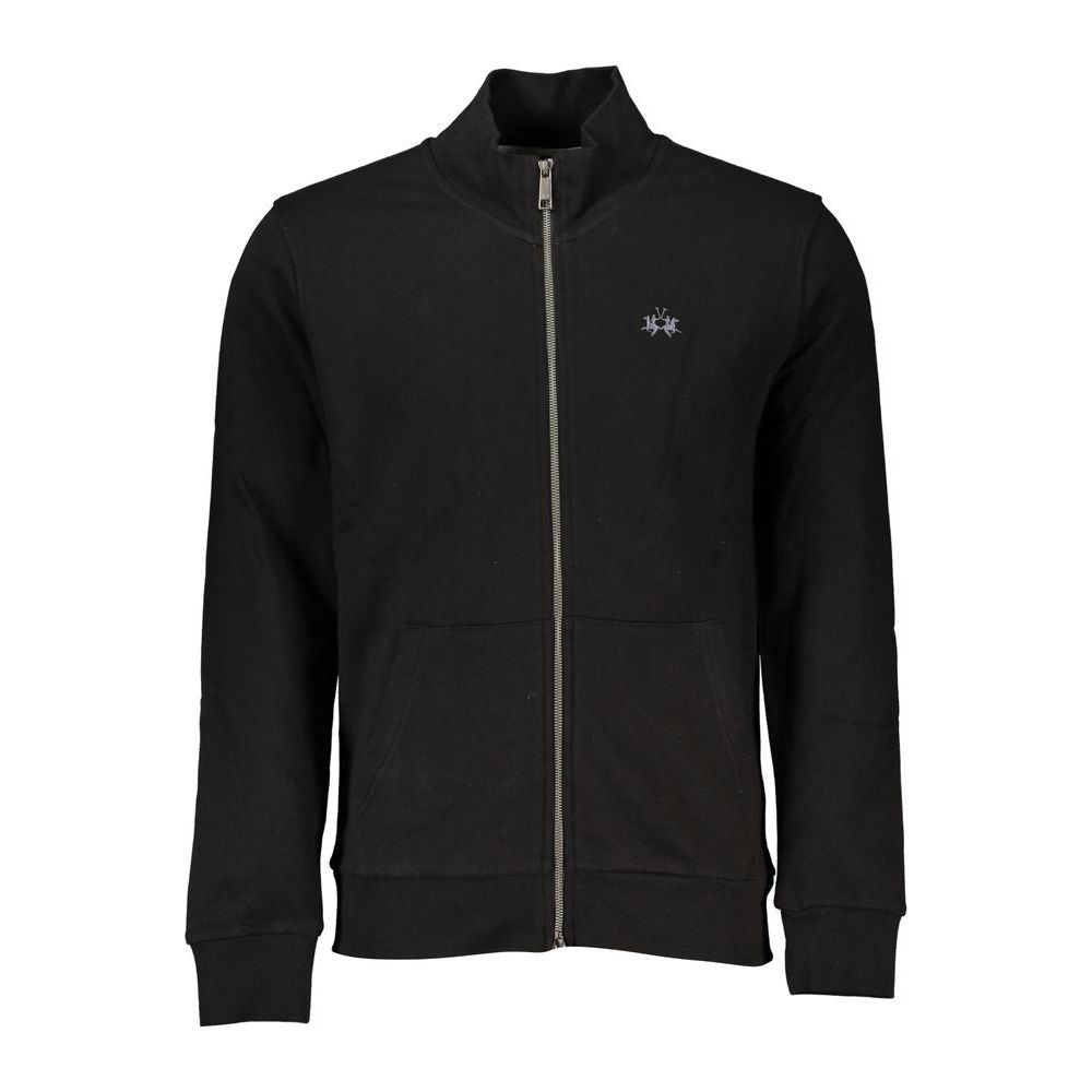 La Martina Sleek Black Cotton Zip Sweater La Martina