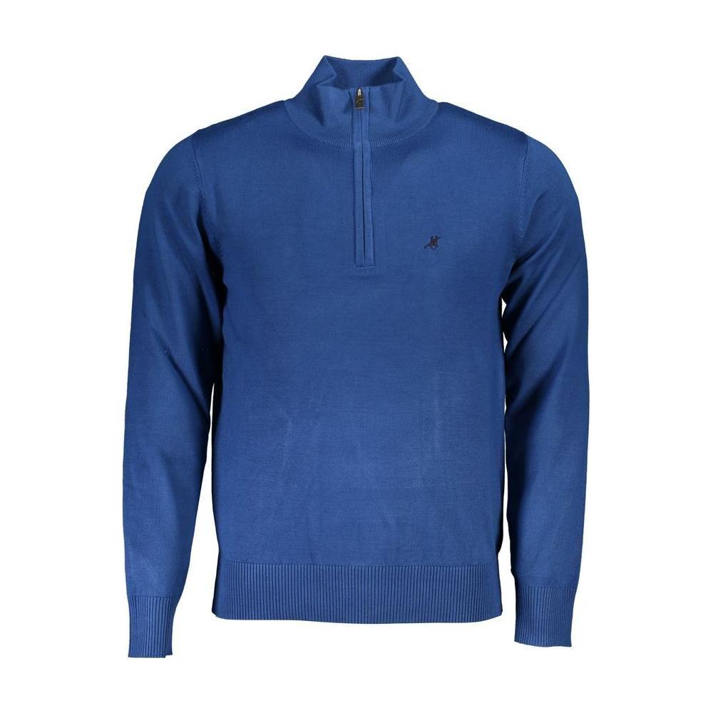 U.S. Grand Polo Elegant Half-Zip Embroidered Blue Sweater