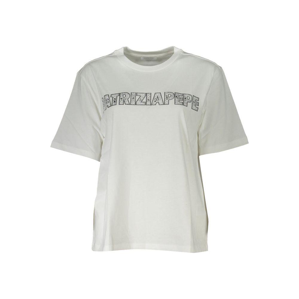 Patrizia Pepe Elegant Short Sleeve Crew Neck T-Shirt with Rhinestone Detail