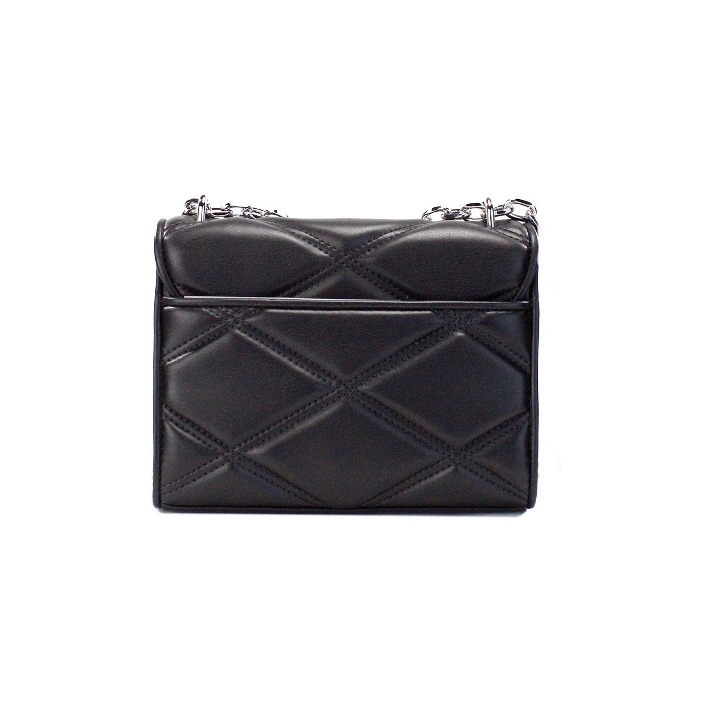 Michael Kors Serena Medium Black Diamond Quilted Faux Leather Flap Shoulder Bag Michael Kors