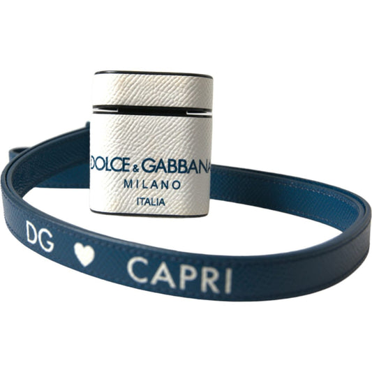 Dolce & Gabbana Chic Leather Airpods Case in Blue & White Dolce & Gabbana