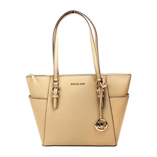 Michael Kors Charlotte Camel Large Leather Top Zip Tote Bag Purse Michael Kors