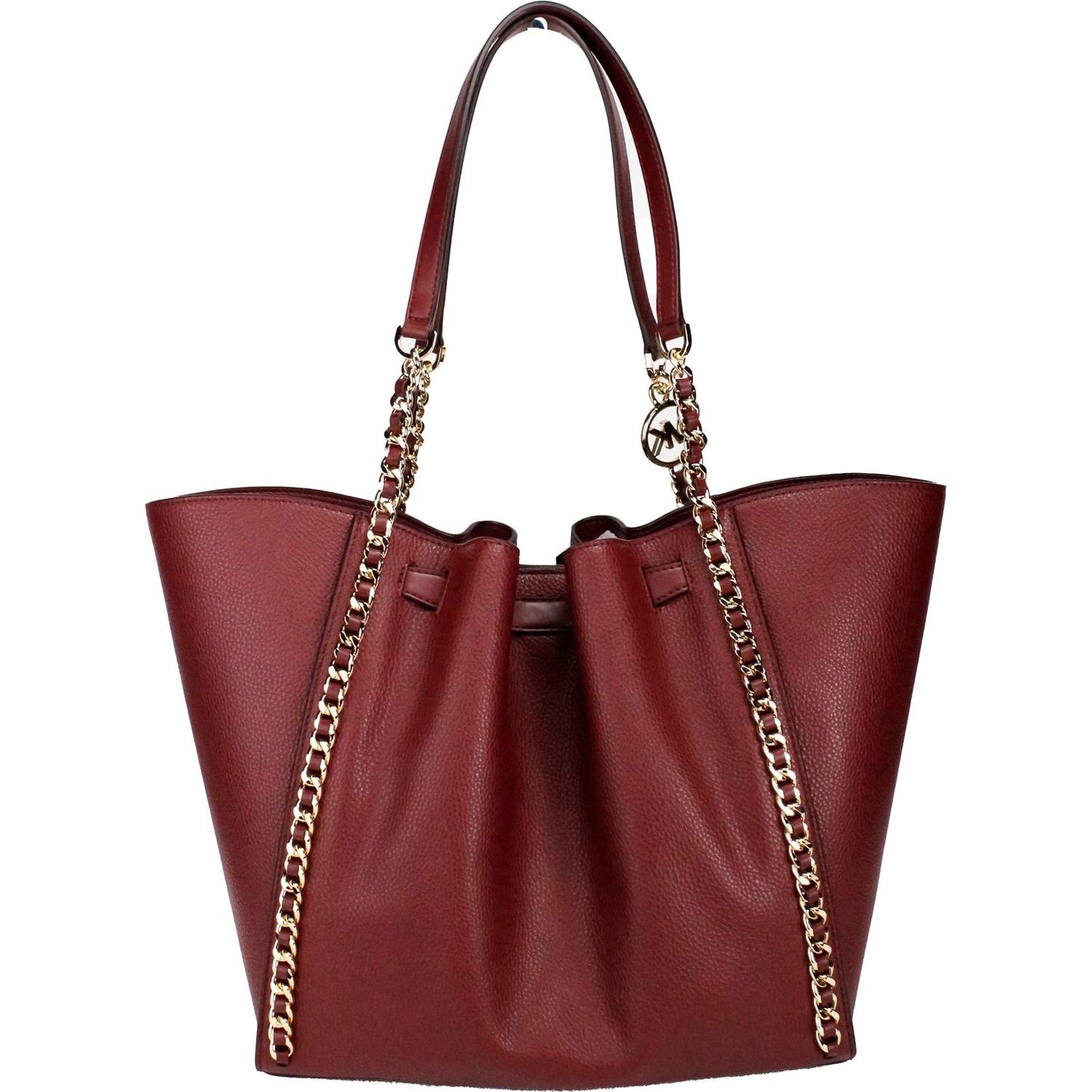 Michael Kors Mina Large Dark Cherry Leather Belted Chain Inlay Tote Bag Michael Kors