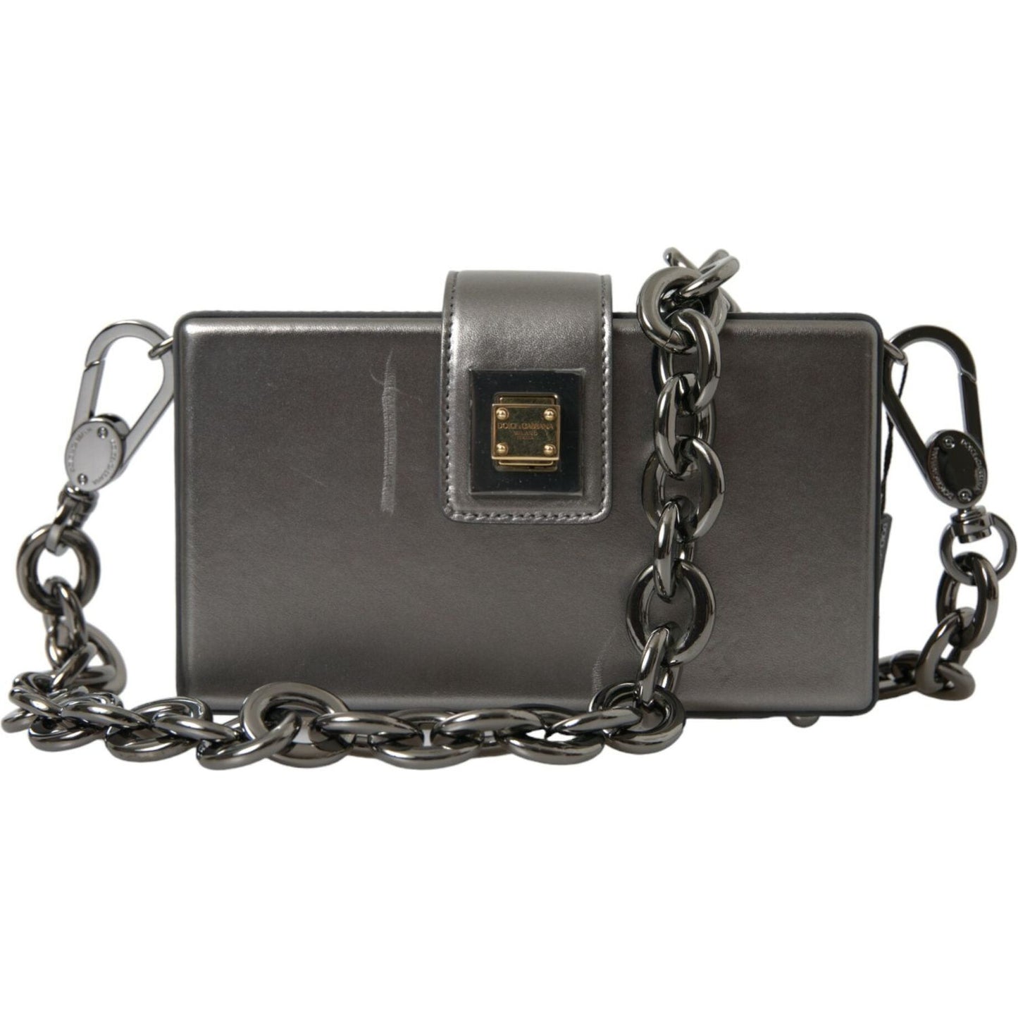 Dolce & Gabbana Metallic Gray Calfskin Shoulder Bag with Chain Strap Dolce & Gabbana