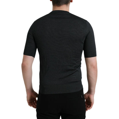 Dolce & Gabbana Elegant Silk Crew Neck Tee in Dark Grey Dolce & Gabbana