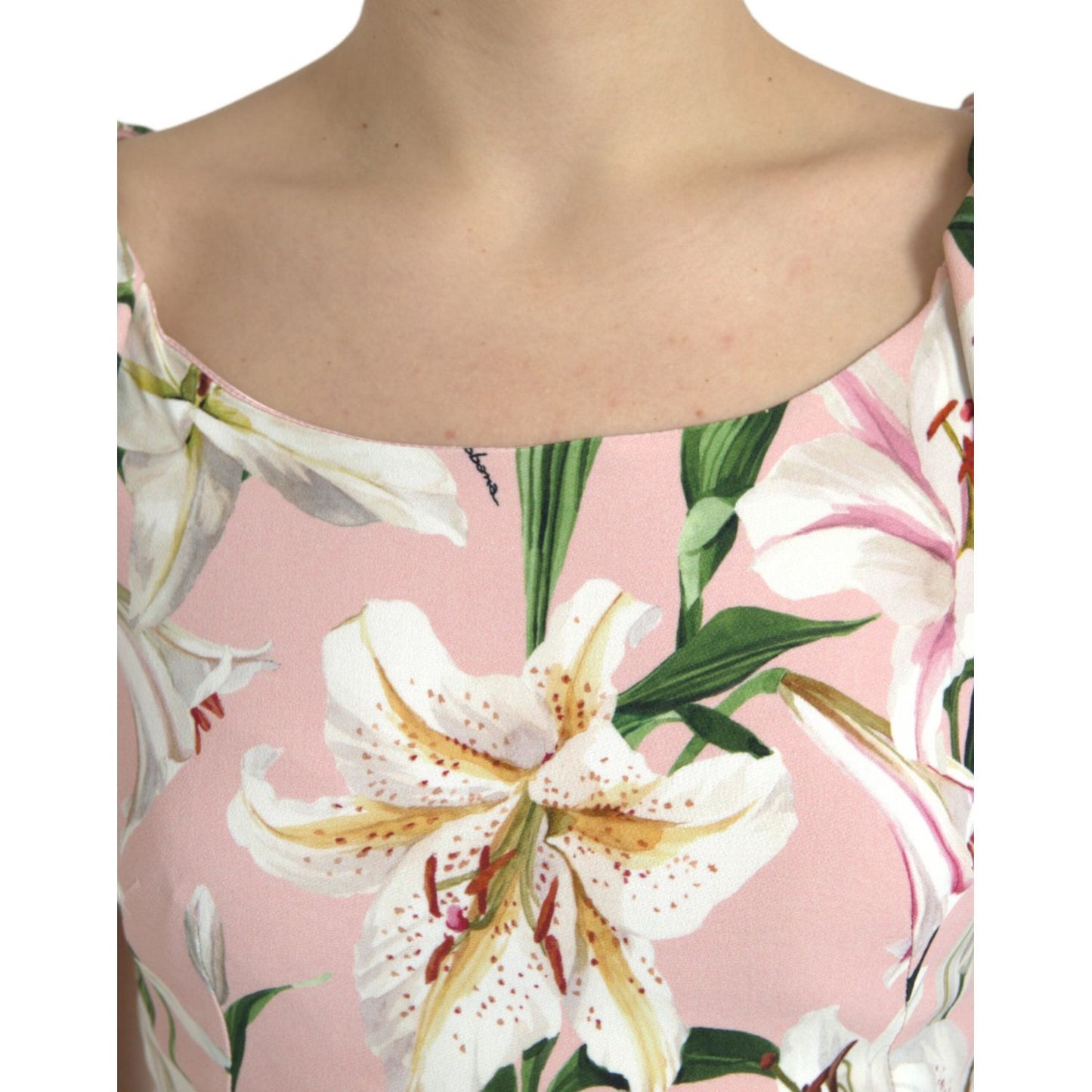 Dolce & Gabbana Elegant Pink Lily Print Sheath Dress Dolce & Gabbana