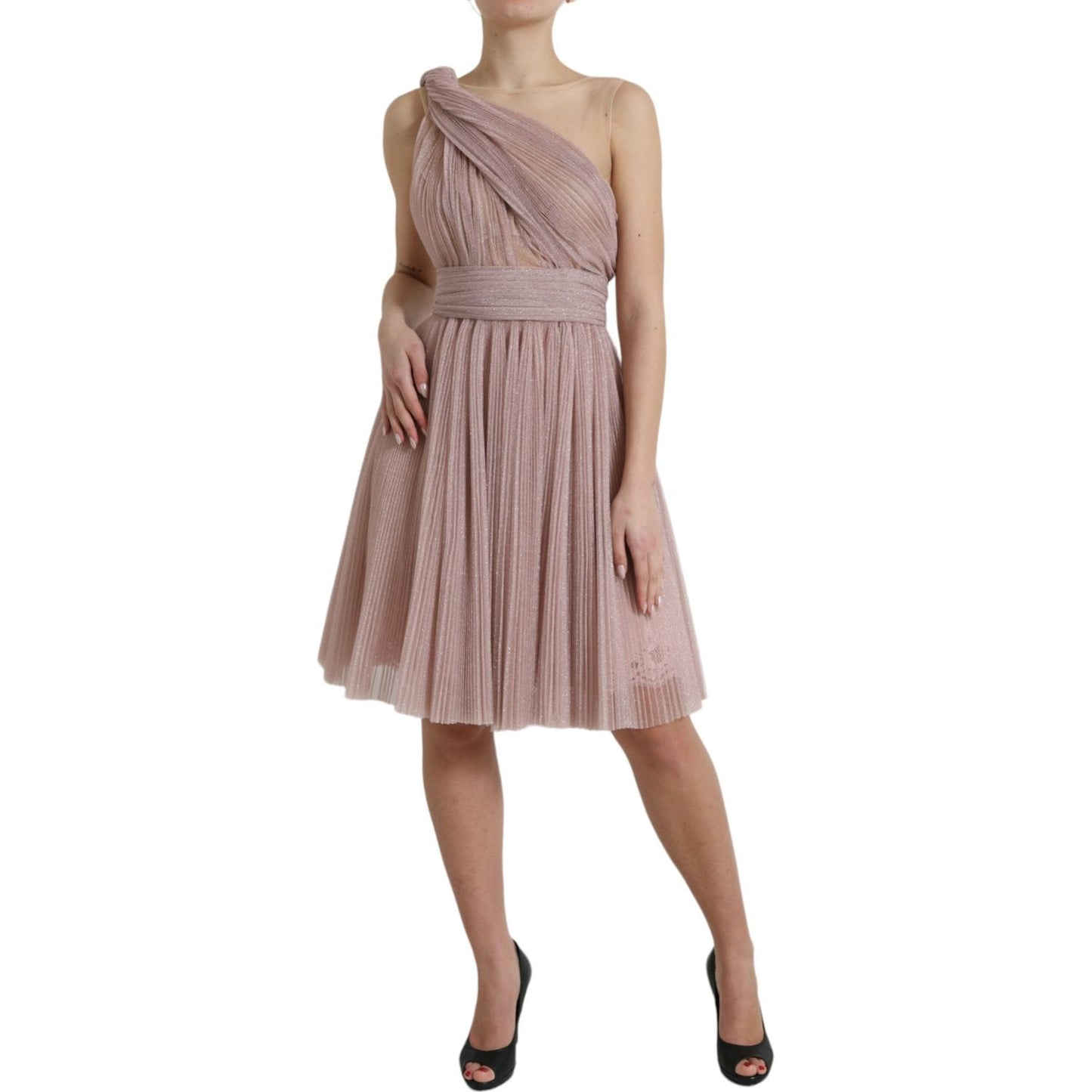 Dolce & Gabbana Lilac One-Shoulder Pleated Designer Dress Dolce & Gabbana