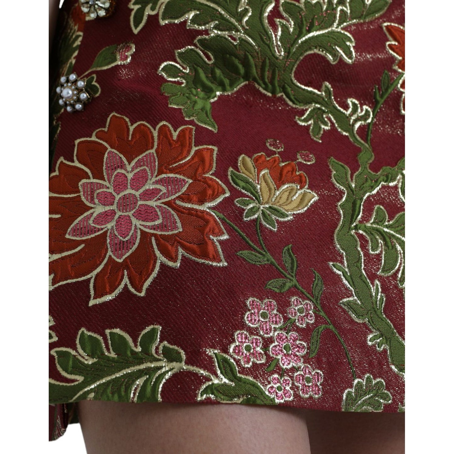 Dolce & Gabbana Maroon Floral Jacquard Mini Skirt Dolce & Gabbana