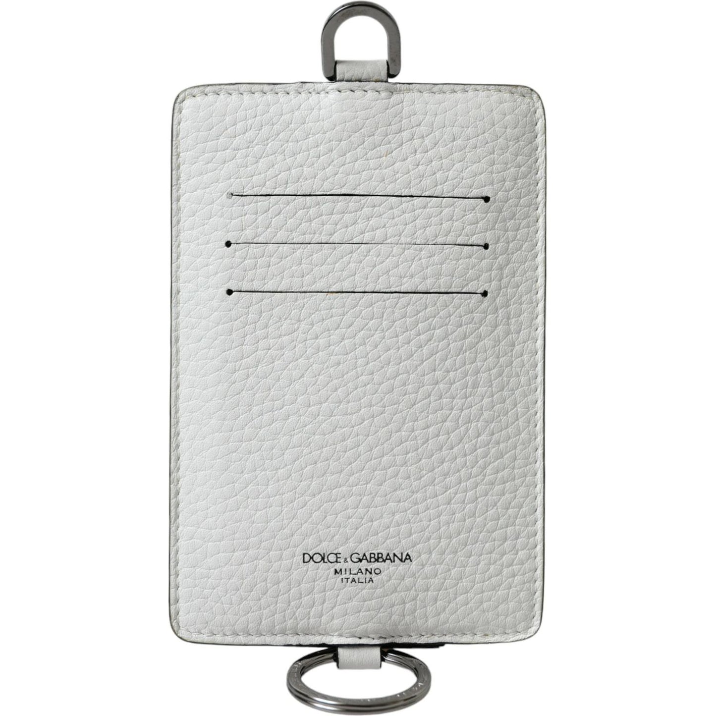 Dolce & Gabbana White Calf Leather Lanyard Logo Card Holder Wallet Dolce & Gabbana