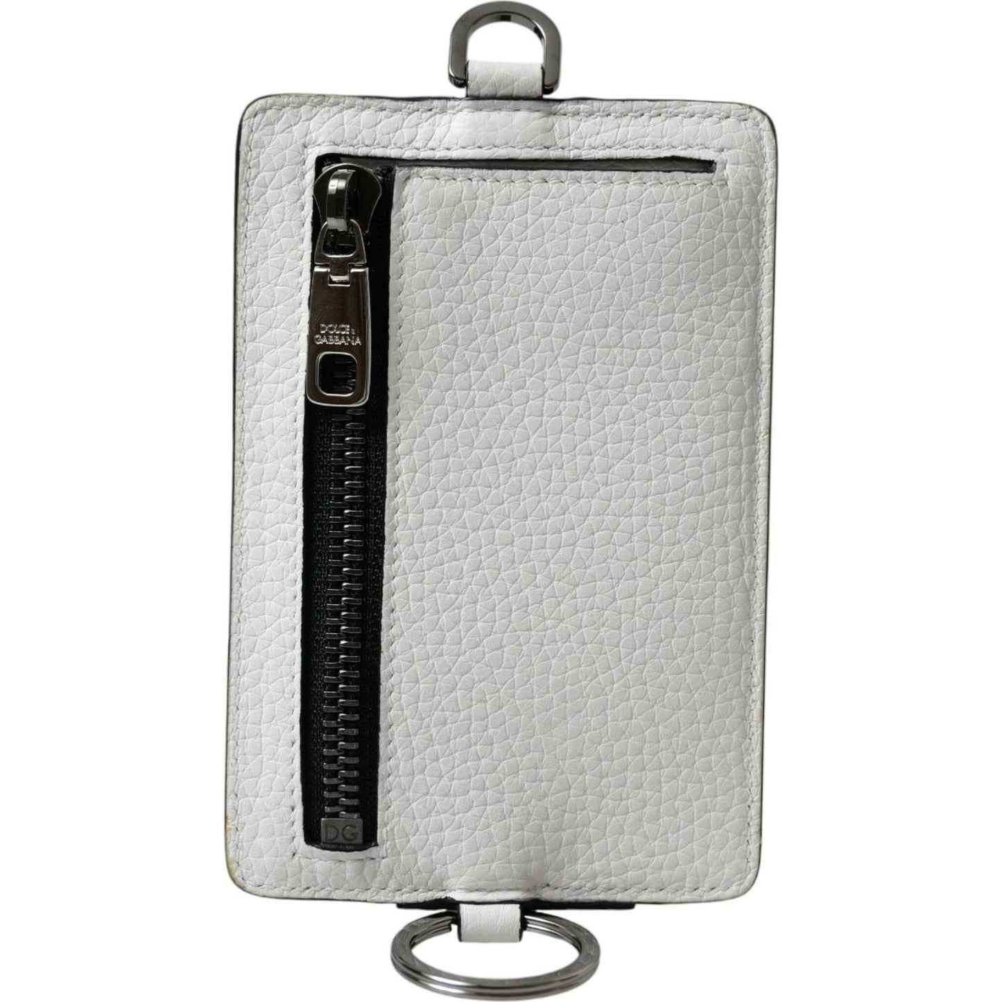 Dolce & Gabbana White Calf Leather Lanyard Logo Card Holder Wallet Dolce & Gabbana