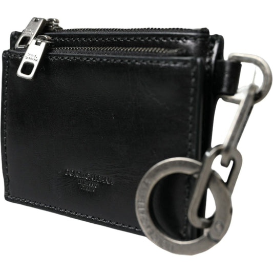 Dolce & Gabbana Black Leather Zip Logo Keyring Coin Purse Keyring Wallet Dolce & Gabbana