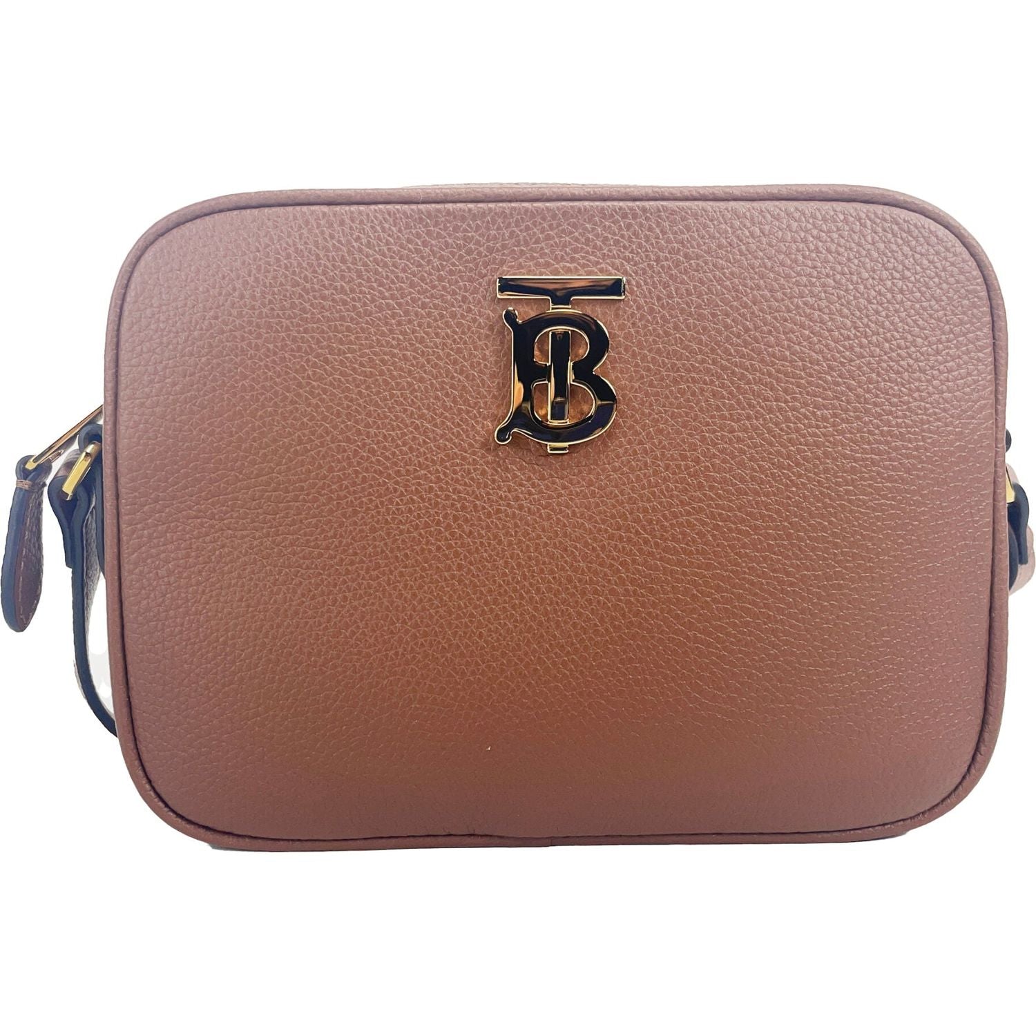 Burberry Small Leather Tan Camera Crossbody TB Logo Bag