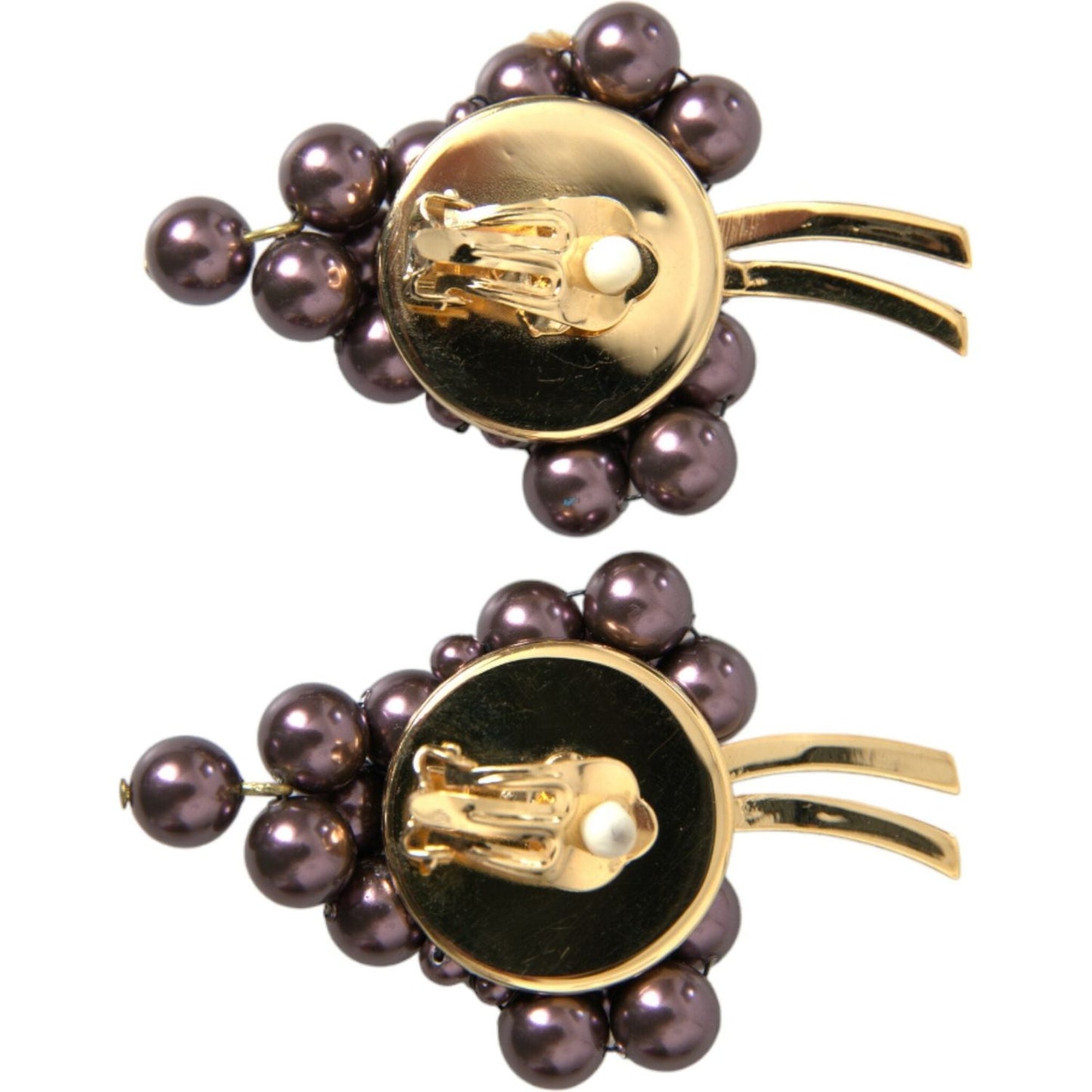 Dolce & Gabbana Purple Grape Pearl Sicily Gold Brass Floral Clip On Earrings Dolce & Gabbana