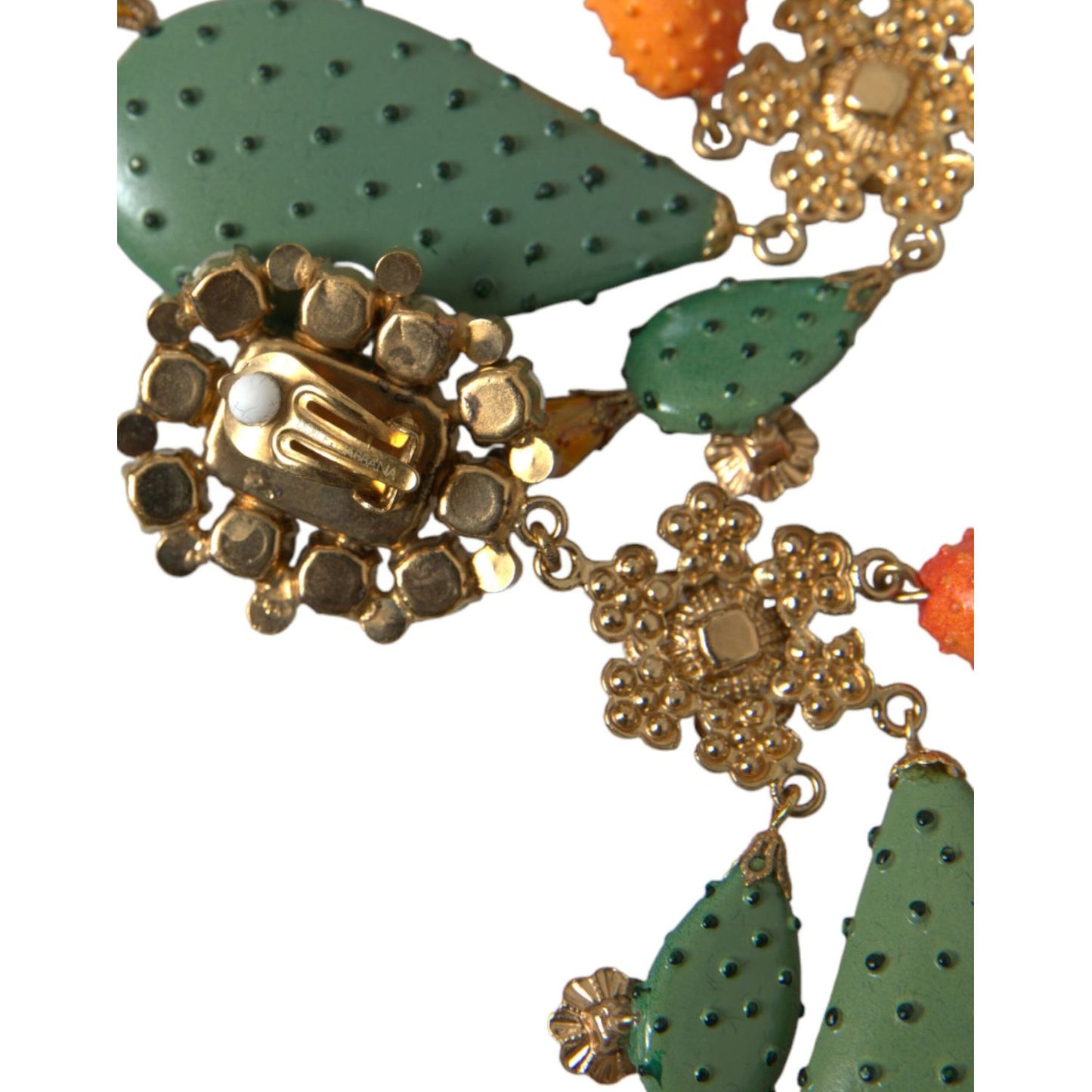 Dolce & Gabbana Green Cactus Crystal Clip On Jewelry Dangling Earrings Dolce & Gabbana