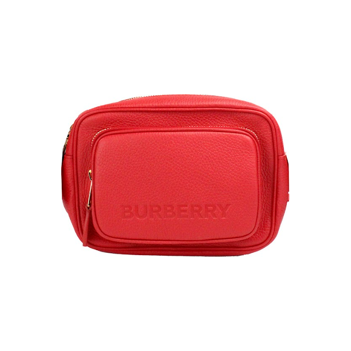 Burberry Small Branded Bright Red Grainy Leather Camera Crossbody Bag