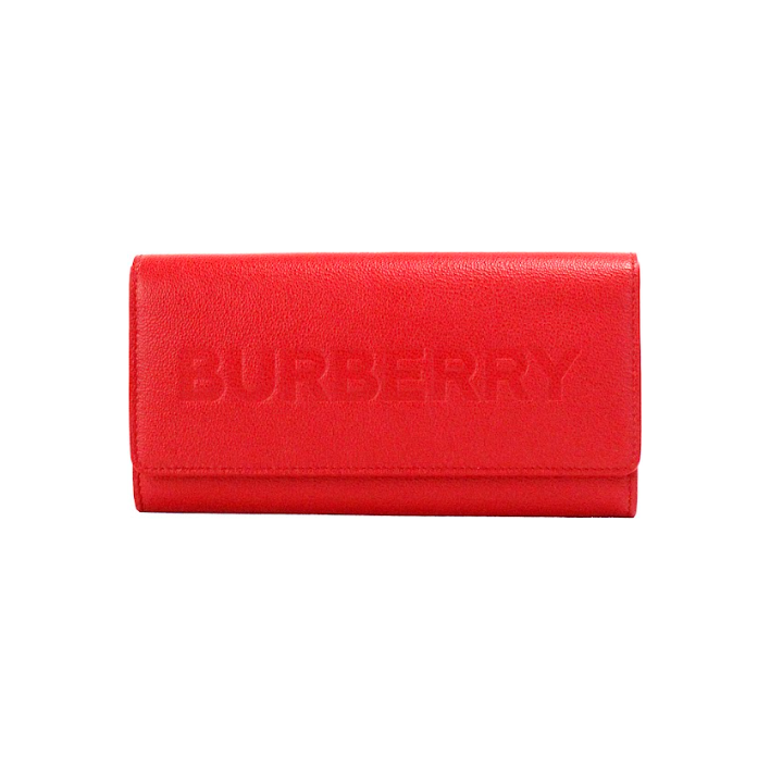 Burberry Porter Red Grained Leather Embossed Continental Clutch Flap Wallet