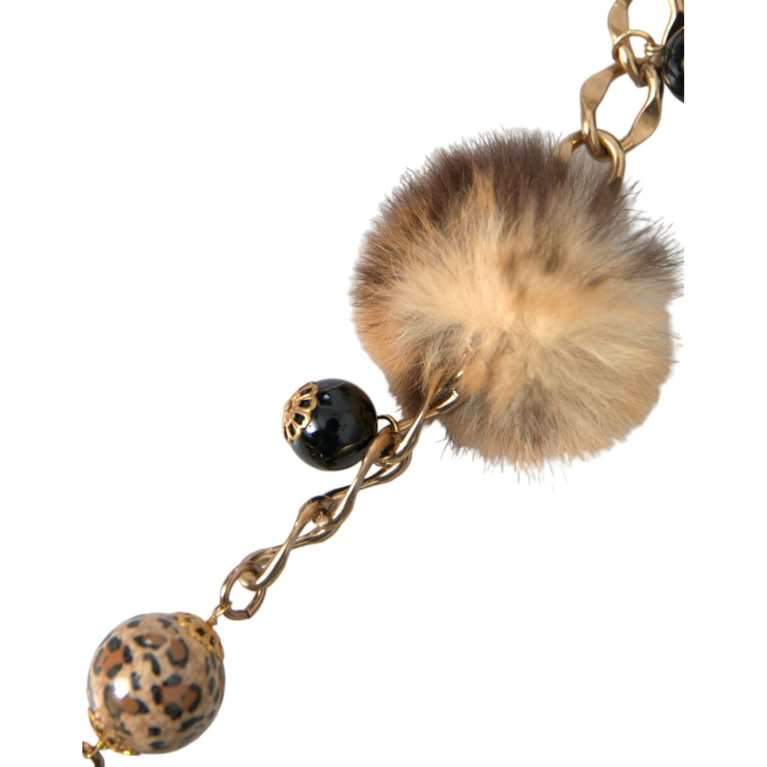 Dolce & Gabbana Gold Brass Leopard Fur Pearl Collier Chain Belt