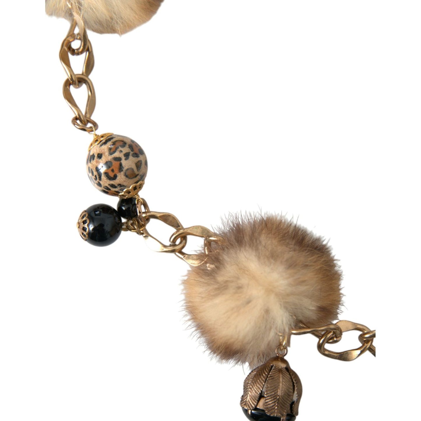 Dolce & Gabbana Gold Brass Leopard Fur Pearl Collier Chain Belt Dolce & Gabbana