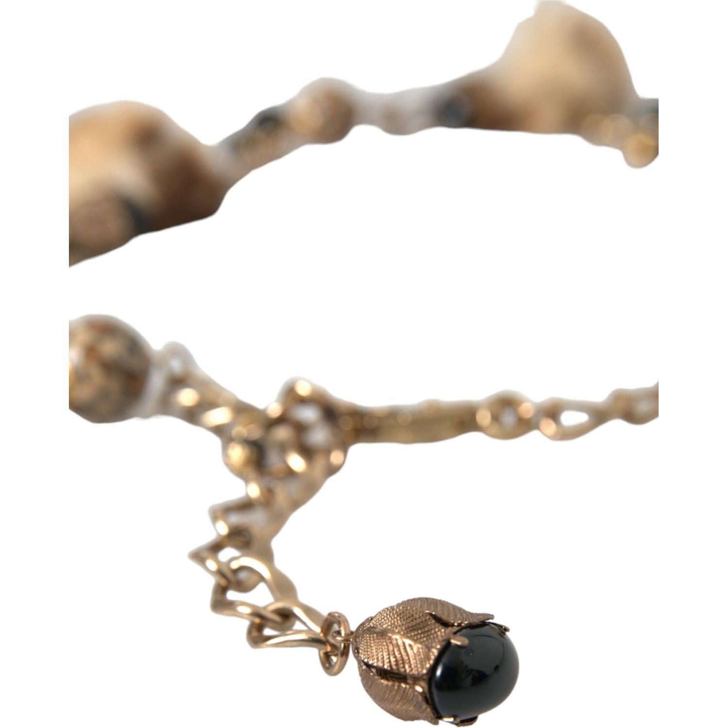 Dolce & Gabbana Gold Brass Leopard Fur Pearl Collier Chain Belt