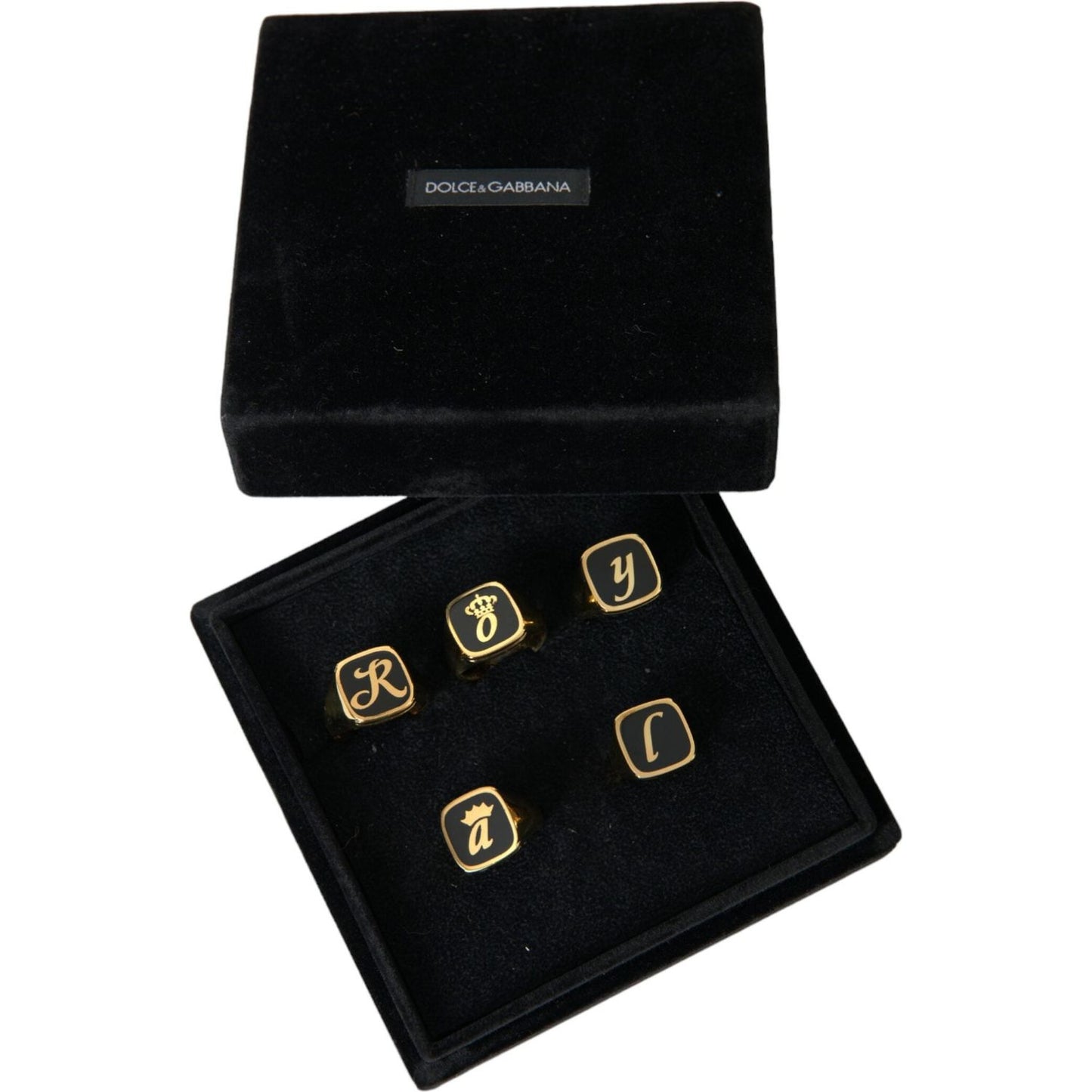 Dolce & Gabbana Gold Brass ROYAL Enamel Set of 5 Ring Dolce & Gabbana