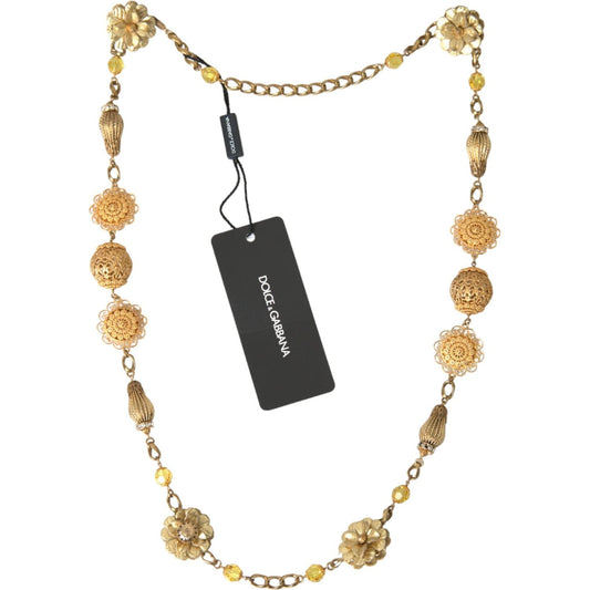 Dolce & Gabbana Crystal Flower Filigree Gold Brass Statement Necklace Necklace Dolce & Gabbana