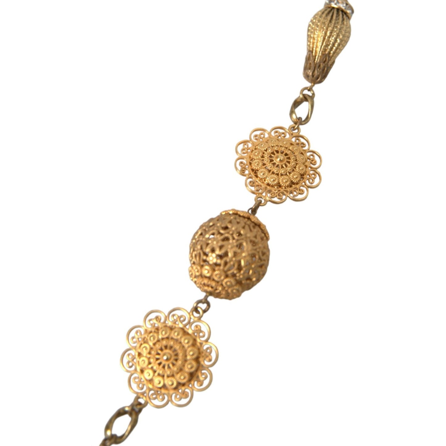 Dolce & Gabbana Crystal Flower Filigree Gold Brass Statement Necklace Necklace Dolce & Gabbana