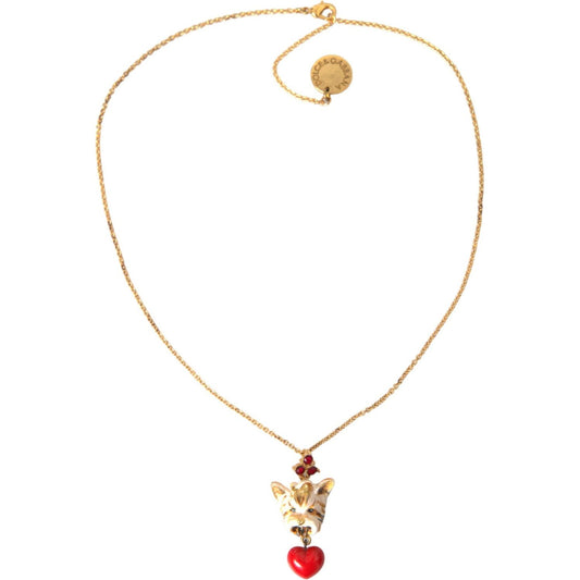 Dolce & Gabbana Gold Brass Chain Dog Heart Pendant Charm Necklace Necklace Dolce & Gabbana