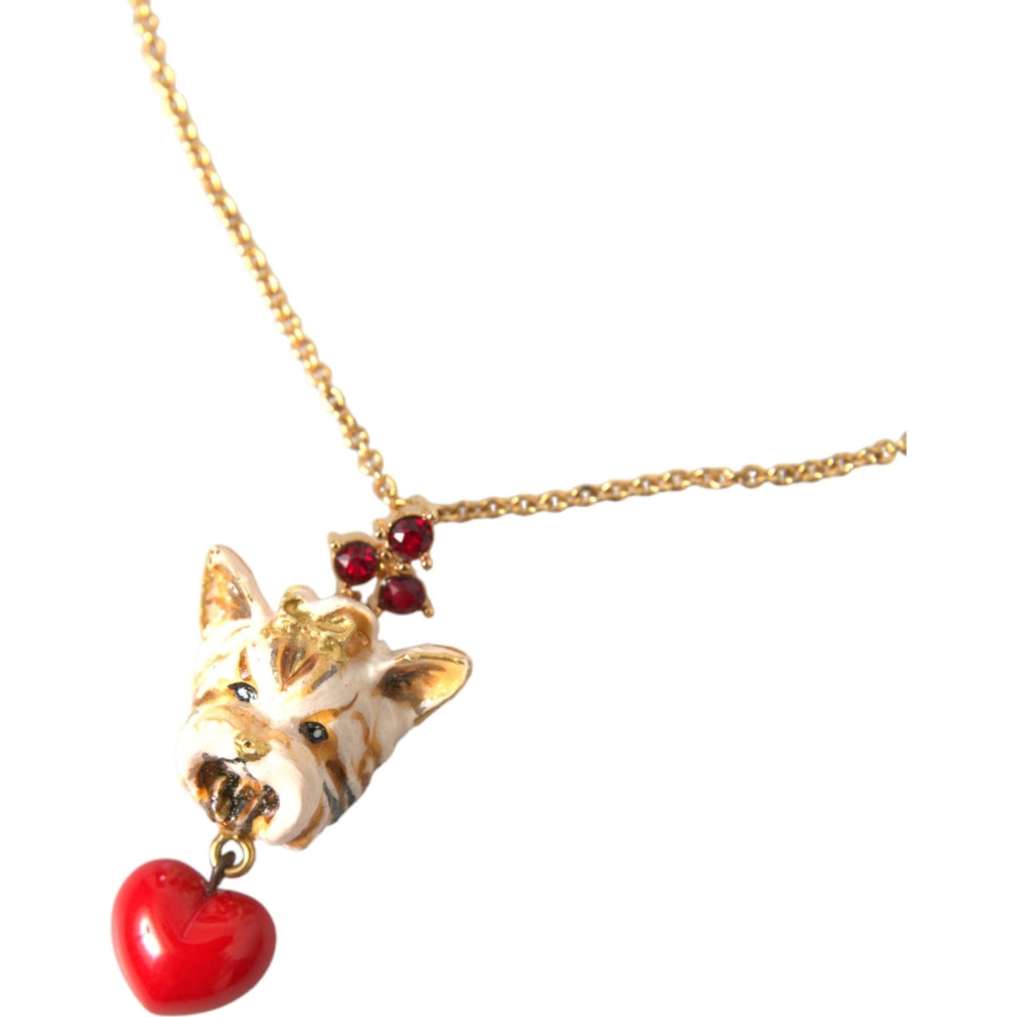 Dolce & Gabbana Gold Brass Chain Dog Heart Pendant Charm Necklace Necklace Dolce & Gabbana