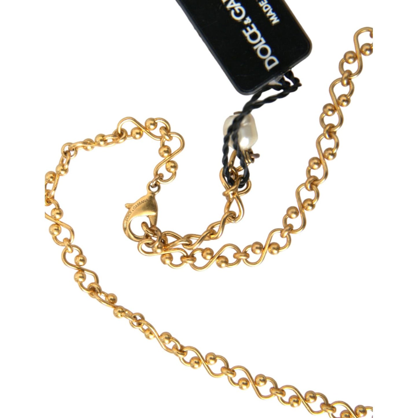 Dolce & Gabbana Gold Brass Chain Pearl Pendant Charm Necklace Necklace Dolce & Gabbana