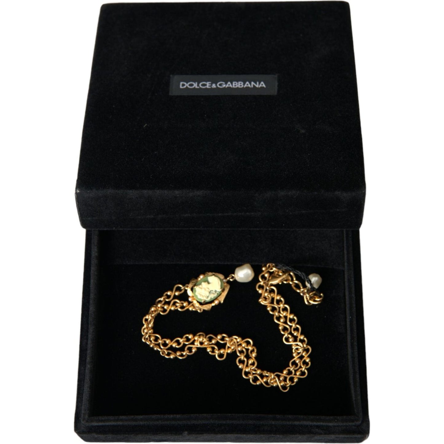 Dolce & Gabbana Gold Brass Chain Pearl Pendant Charm Necklace Necklace Dolce & Gabbana