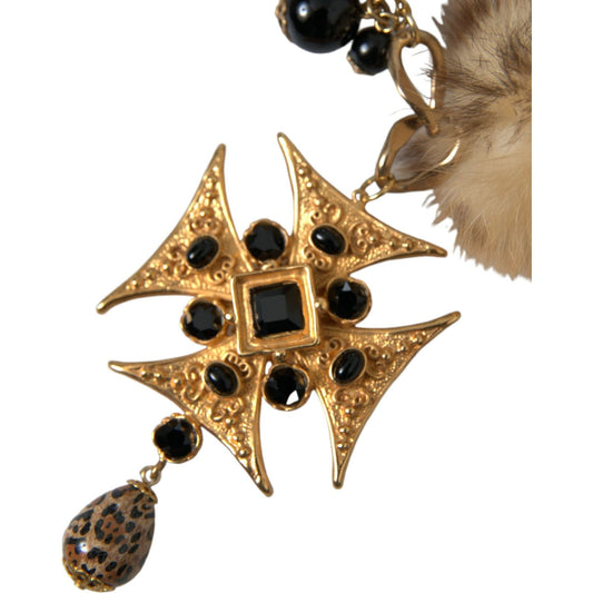 Dolce & Gabbana Gold Black Crystals Lapin Fur Filigree Chocker Necklace Dolce & Gabbana