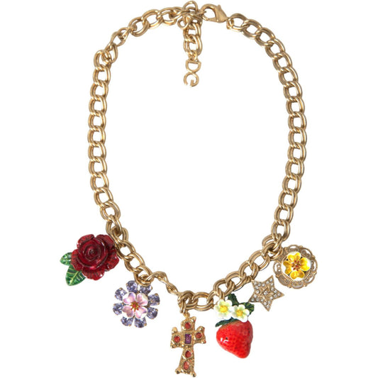 Dolce & Gabbana Gold Chain Rose Cross Strawberry Star Pendant Necklace Necklace Dolce & Gabbana