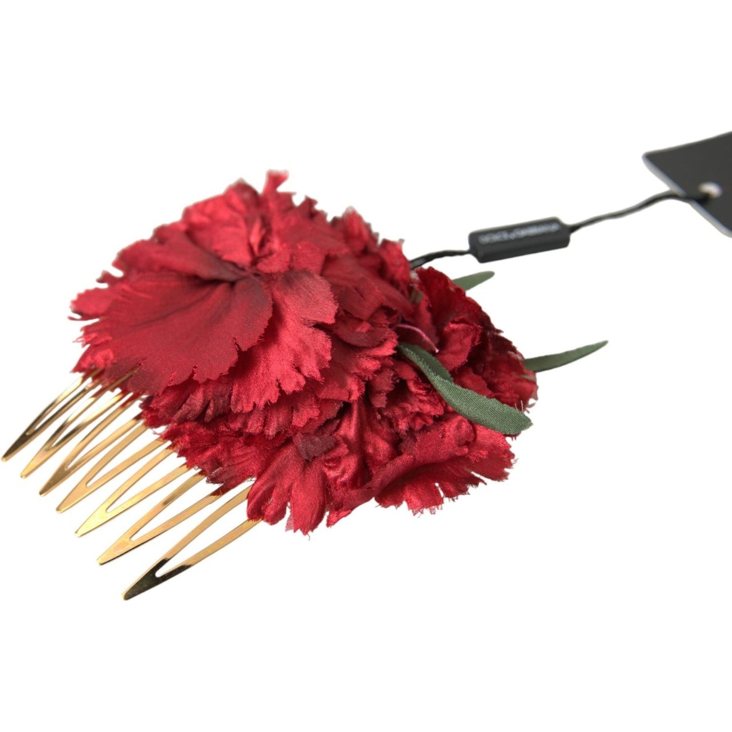 Dolce & Gabbana Red Silk Floral Gold Brass Women Hair Comb Dolce & Gabbana