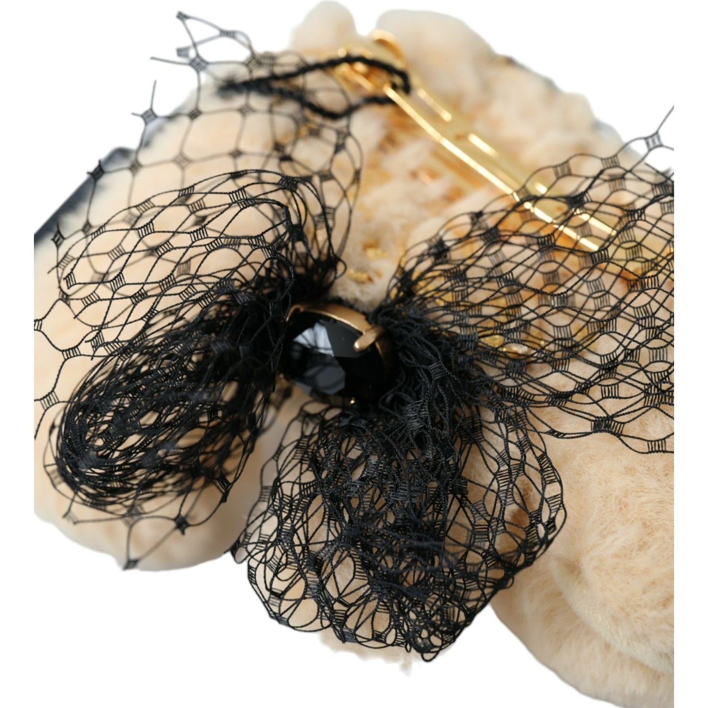 Dolce & Gabbana Beige Teddy Bear Mesh Net Band Hair Clip Dolce & Gabbana