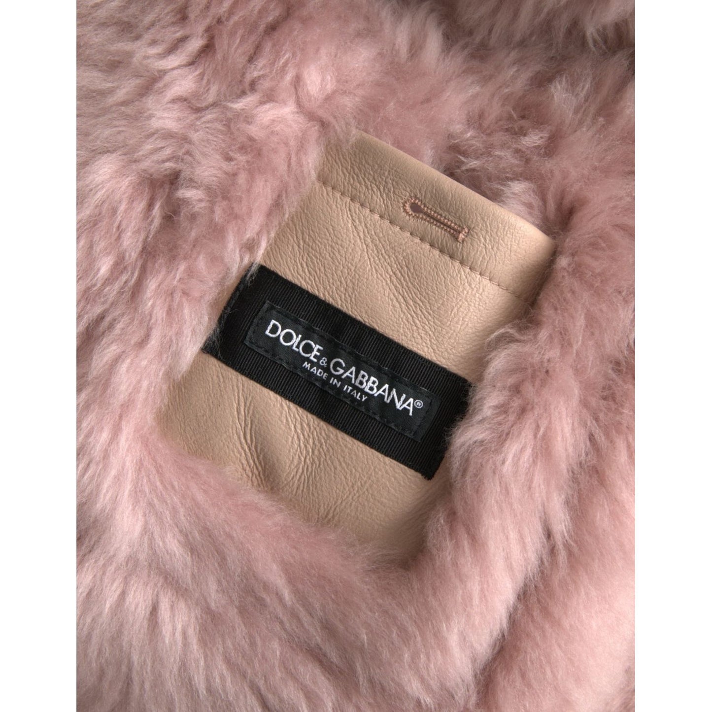 Dolce & Gabbana Beige Pink Lamb Leather Shearling Coat Jacket Dolce & Gabbana