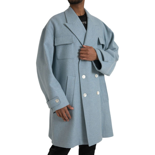 Dolce & Gabbana Blue Double Breasted Trench Coat Jacket Dolce & Gabbana