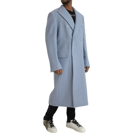 Dolce & Gabbana Blue Double Breasted Long Trench Coat Jacket Dolce & Gabbana