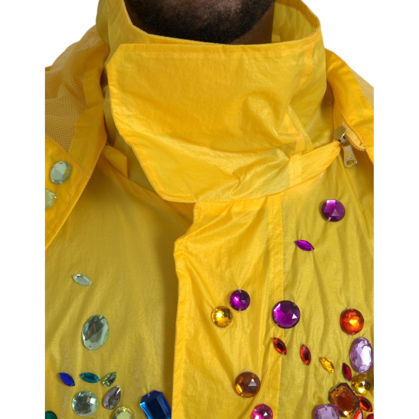 Dolce & Gabbana Yellow Crystal Embellished Hooded Jacket Dolce & Gabbana