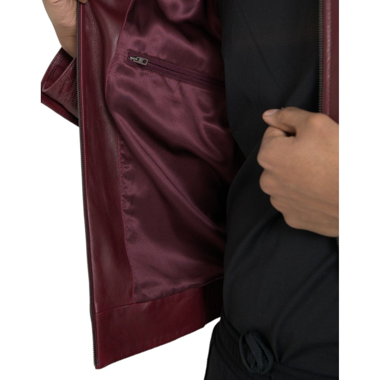 Dolce & Gabbana Maroon Exotic Leather Zip Biker Coat Jacket Dolce & Gabbana