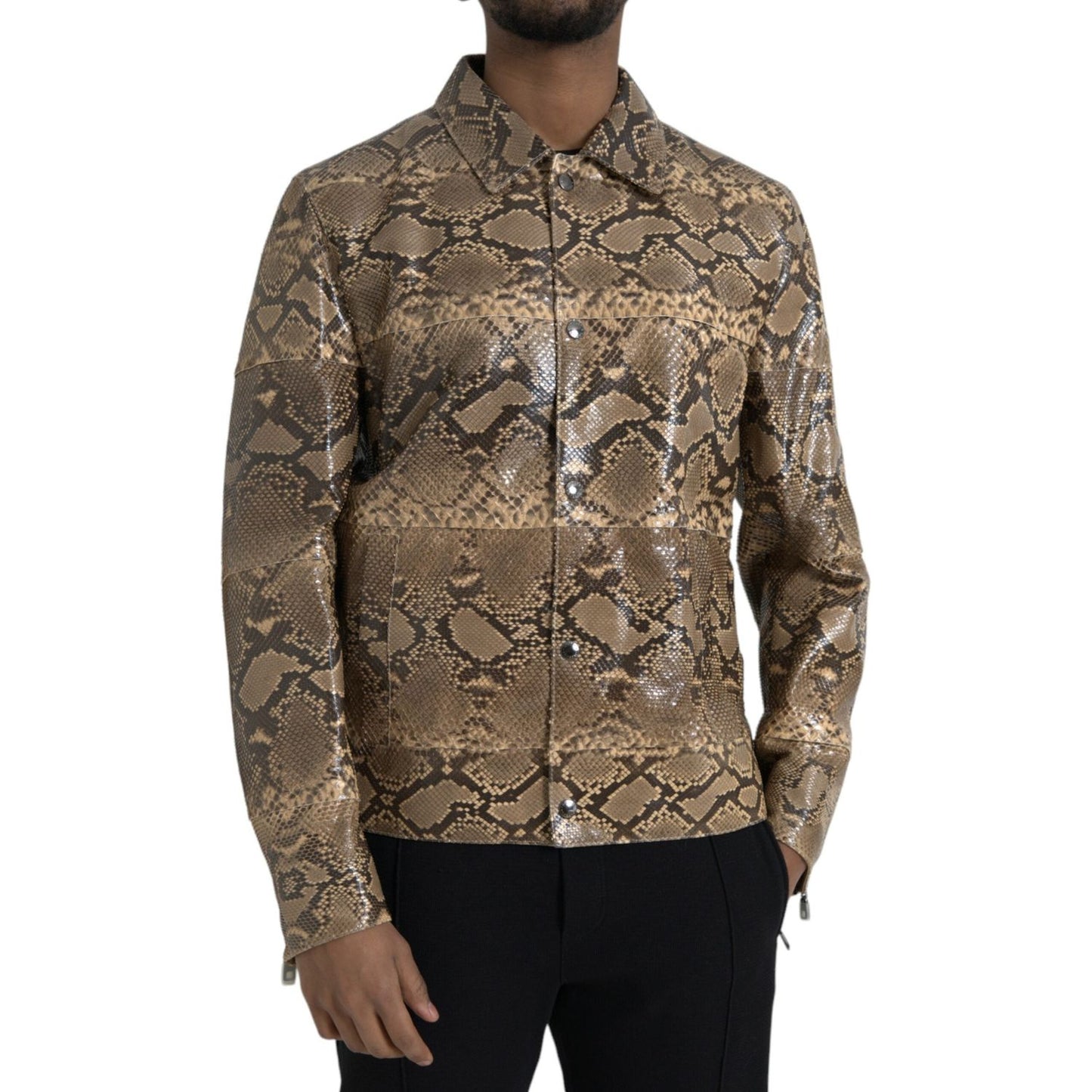 Dolce & Gabbana Beige Exotic Leather Biker Blouson Jacket Dolce & Gabbana