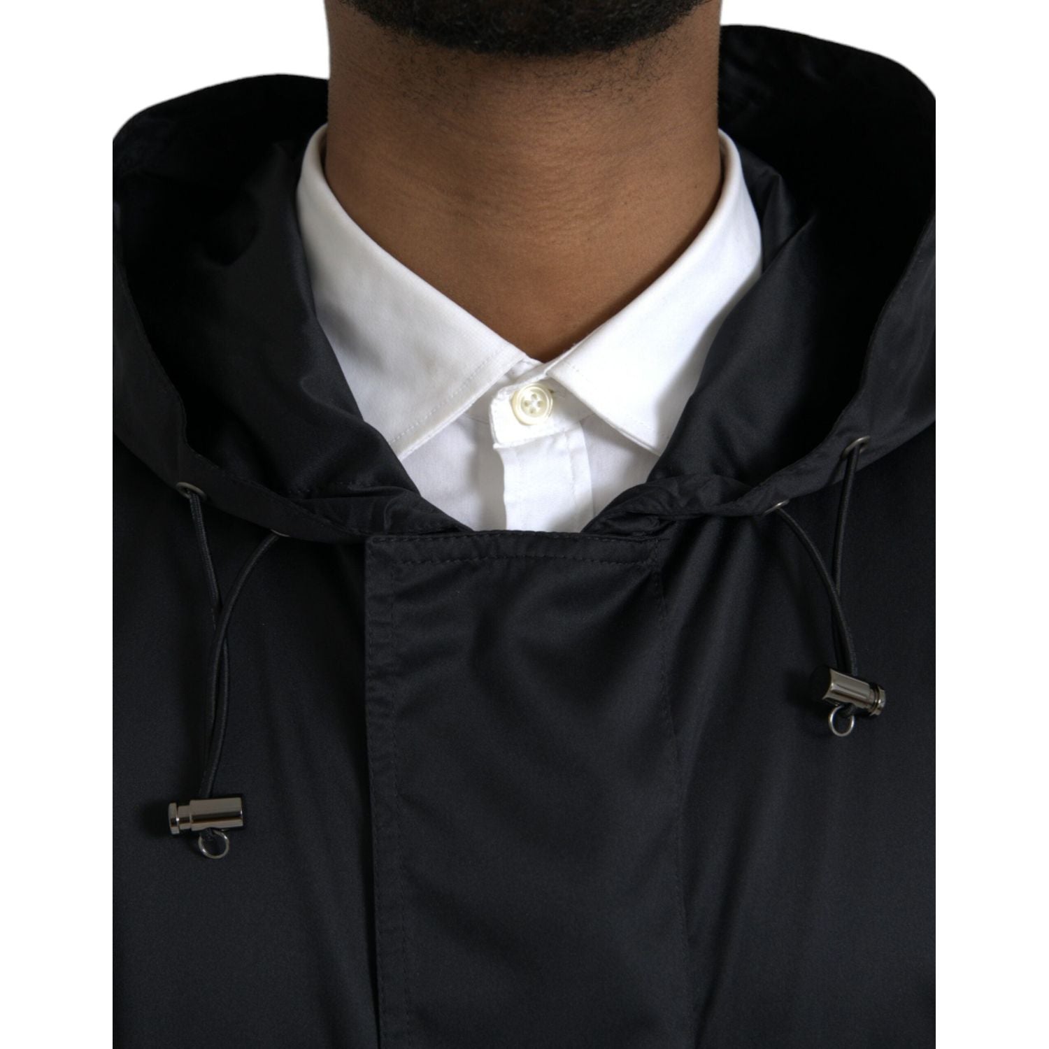 Dolce & Gabbana Black Polyester Hooded Long Windbreaker Jacket