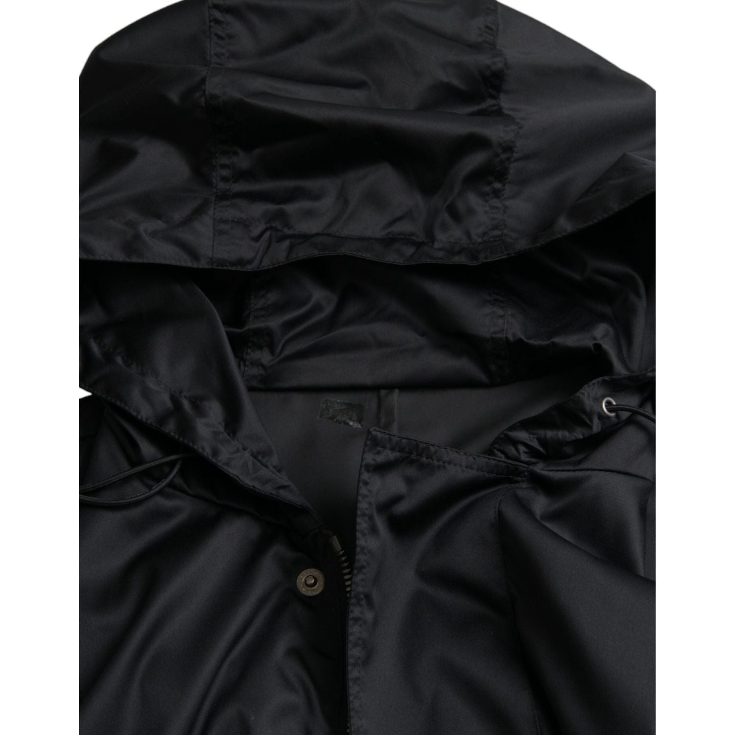 Dolce & Gabbana Black Polyester Hooded Long Windbreaker Jacket