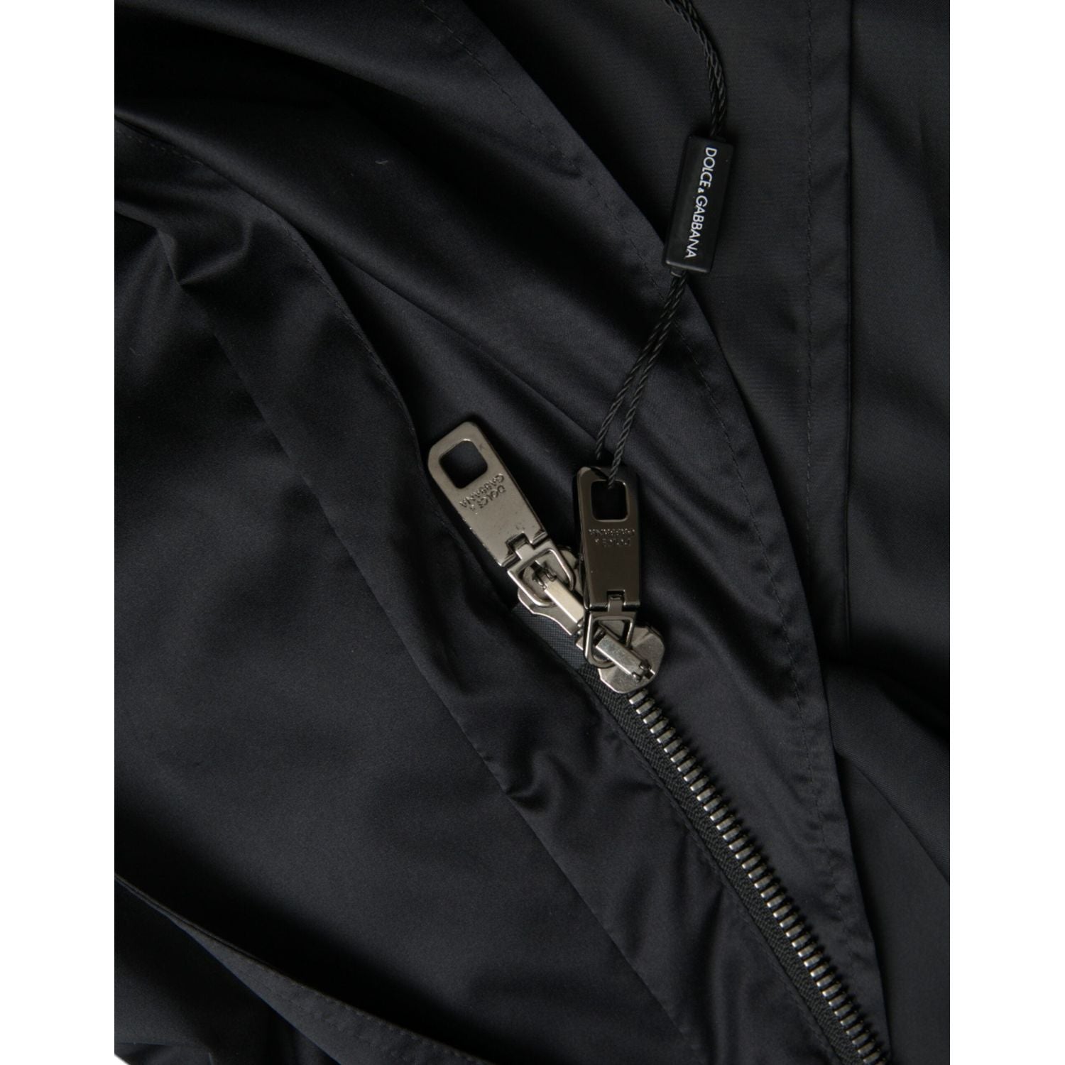 Dolce & Gabbana Black Polyester Hooded Long Windbreaker Jacket