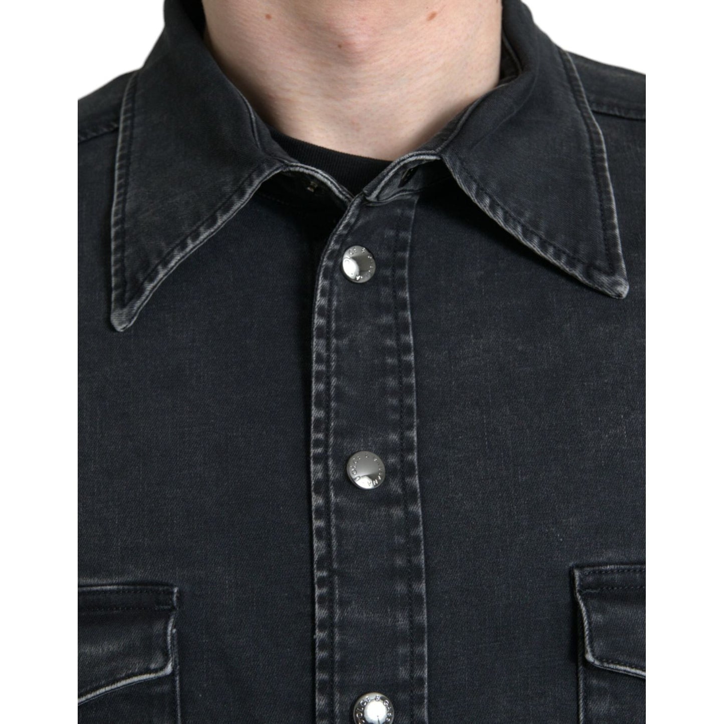 Dolce & Gabbana Black Cotton Long Sleeve Denim Casual Shirt Dolce & Gabbana