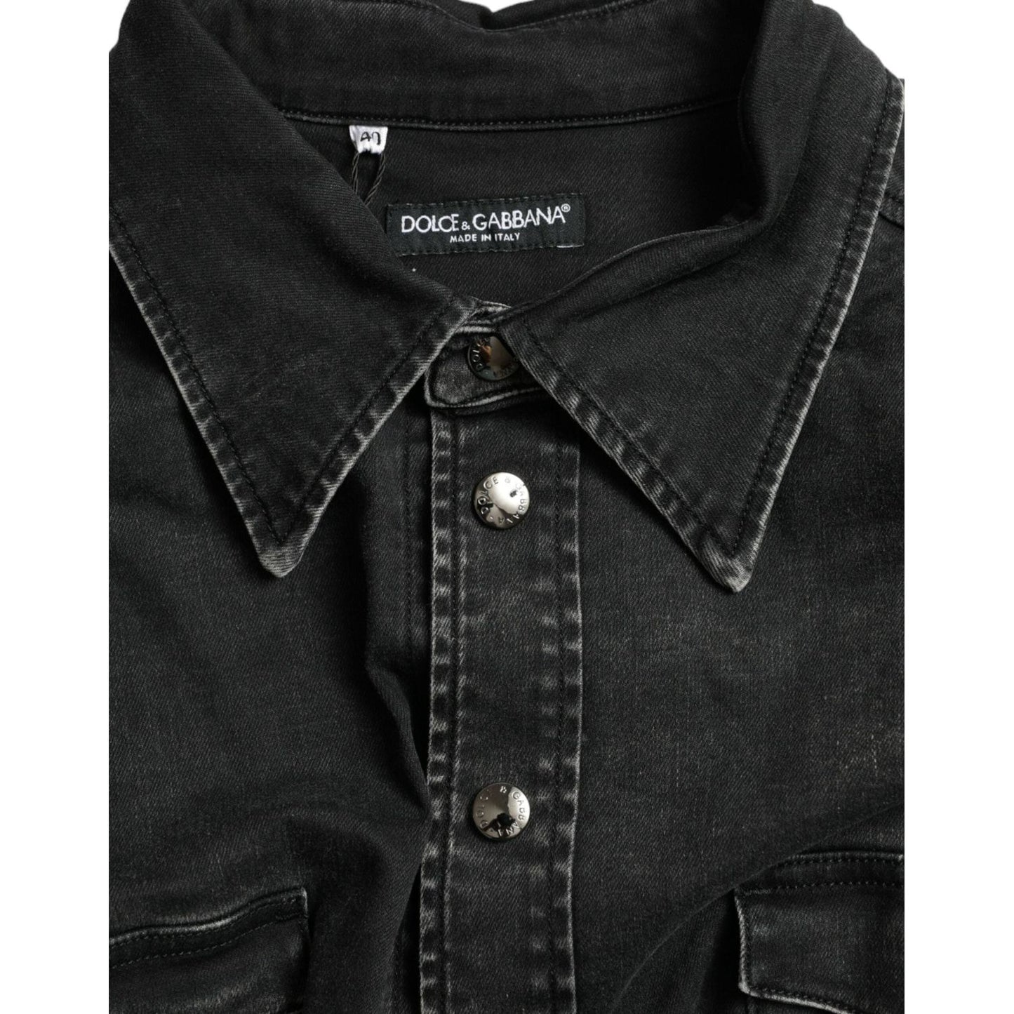 Dolce & Gabbana Black Cotton Long Sleeve Denim Casual Shirt Dolce & Gabbana