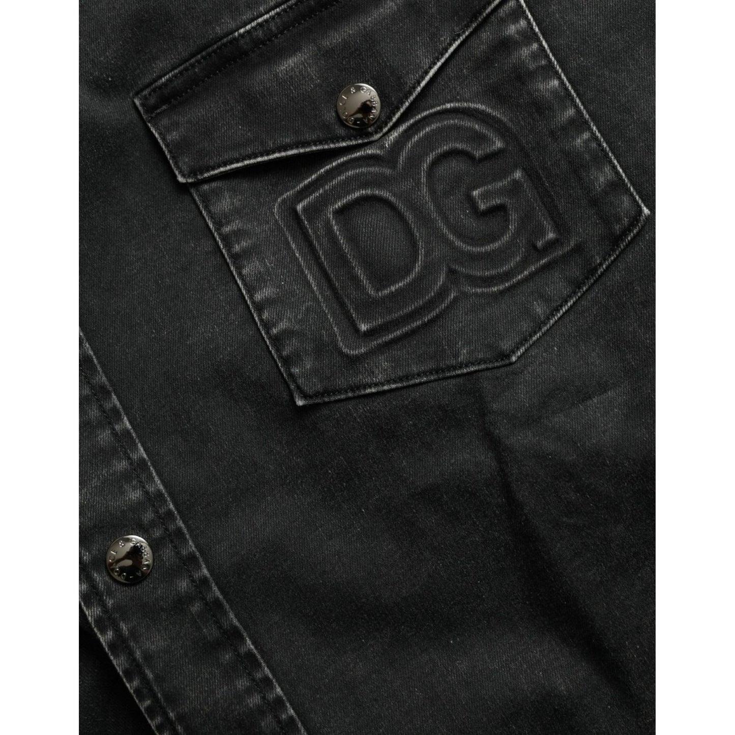 Dolce & Gabbana Black Cotton Long Sleeve Denim Casual Shirt Dolce & Gabbana