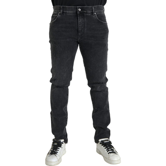 Dolce & Gabbana Gray Cotton Stretch Skinny Denim Logo Jeans Dolce & Gabbana