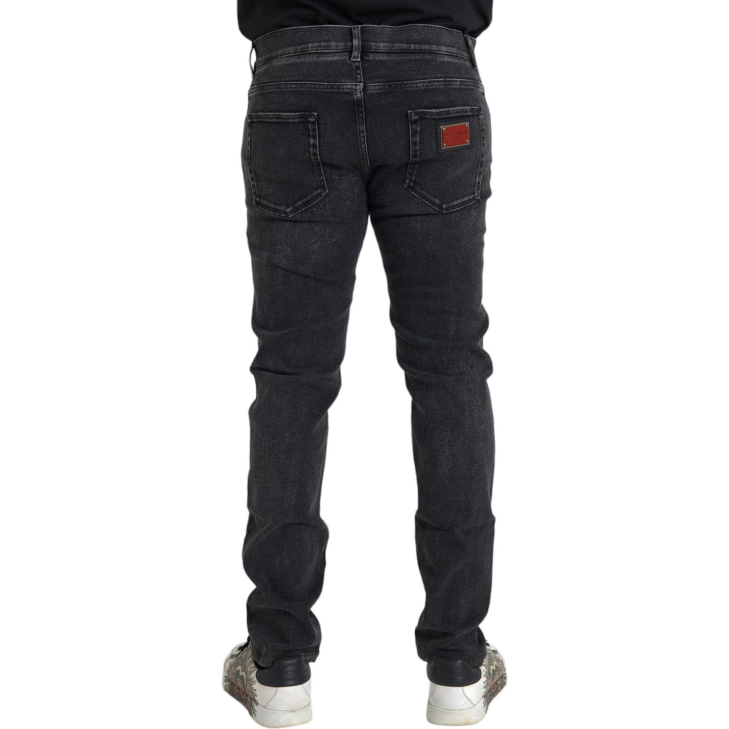 Dolce & Gabbana Gray Cotton Stretch Skinny Denim Logo Jeans Dolce & Gabbana