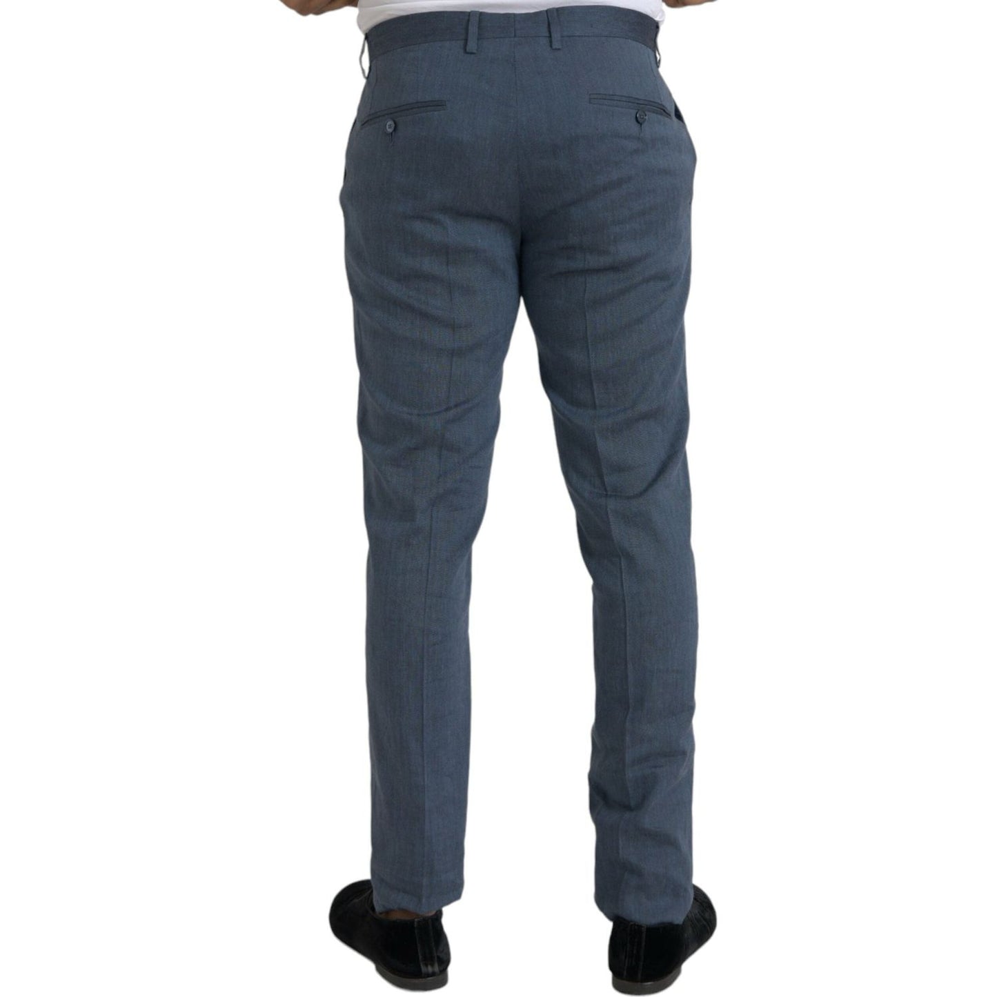 Dolce & Gabbana Blue Linen Silk Skinny Dress Pants Dolce & Gabbana