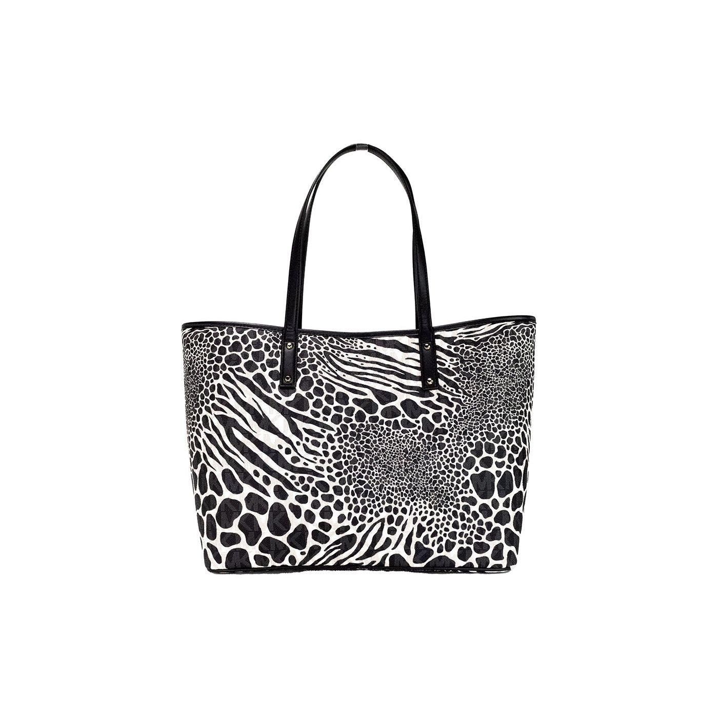 Michael Kors Carter Large Black Animal Print PVC Open Tote Shoulder Purse Bag